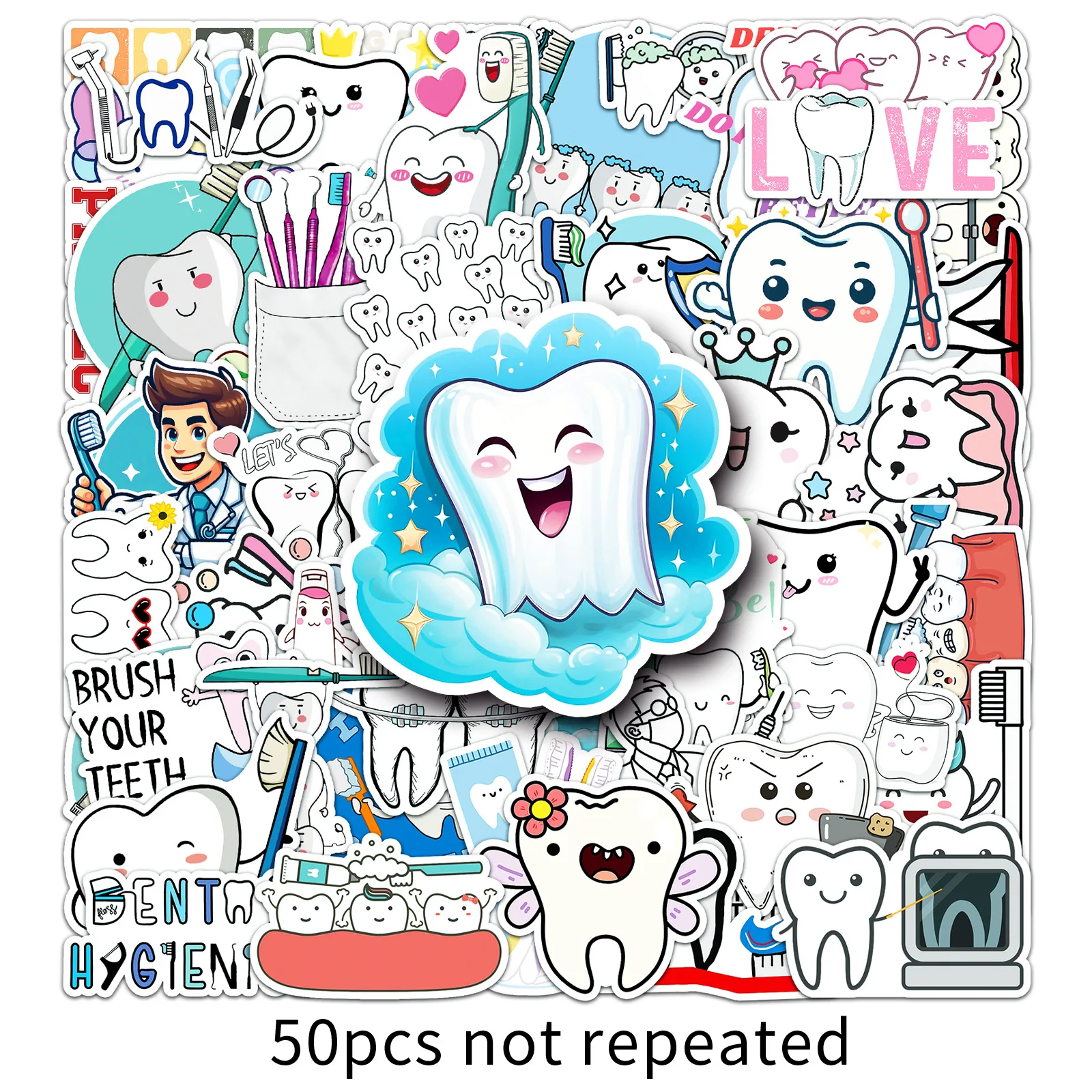 10/30/50pcs Take Care of Teeth Cartoon Stickers Oral Health Funny Graffiti Toys DIY Decoration Notebook Laptop Phone Guitar Bike