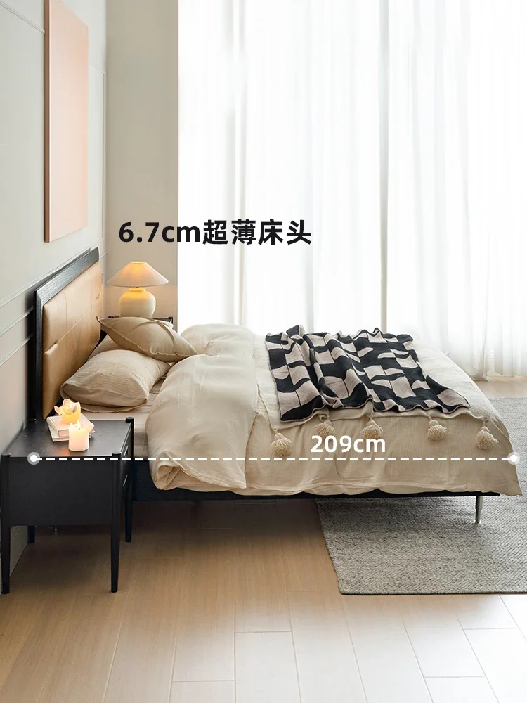 French solid wood bed 2025 new modern simple soft bag fabric bed ultra-thin bedside master bed