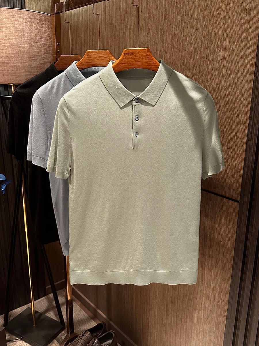 

Elegant Knitted Short Sleeve Shirt for Men Breathable Lyocell Material Summer New Style Comfortable Fit European Style