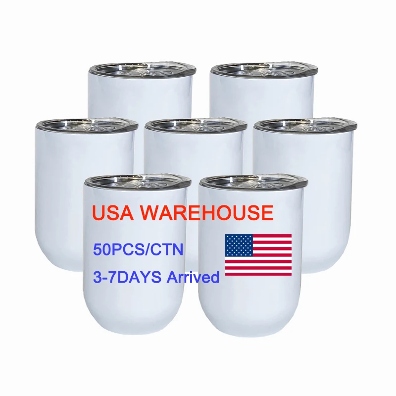 

50Pack USA Warehouse 12oz Straight Sublimation Wine Cups Vacuum Insulation Stainless Steel Tumblers with lid and Straw