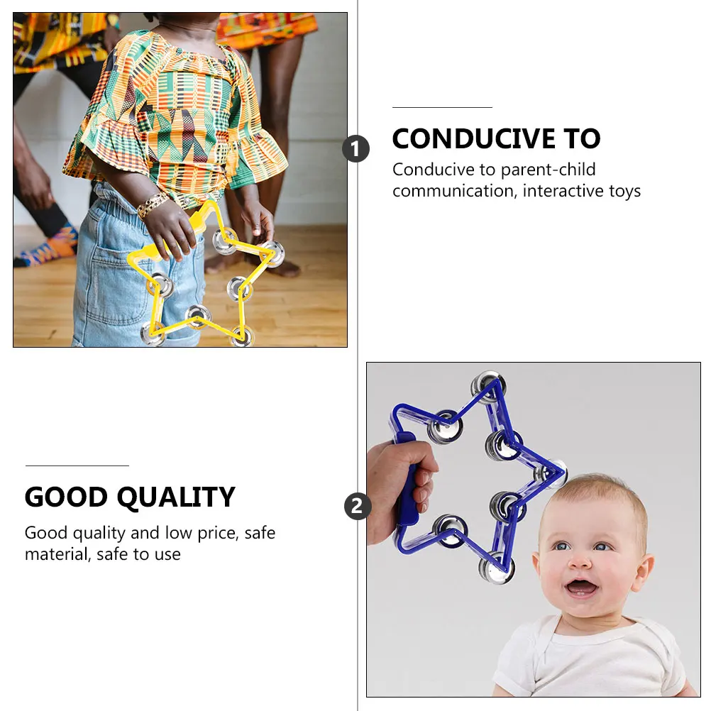 

2 Pcs Hand-ring Drum Bells Kids Toys Percussion Instruments Tambourine Party Prop Five-Star Shaped Pentagram Handbell