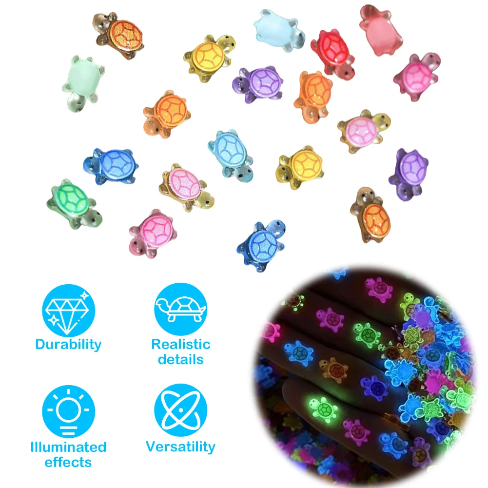 

100Pcs Luminous Mini Resin Turtles Cute Tiny Turtles Sea Turtles Figurines for Fairy Garden Micro Landscaping Decoration