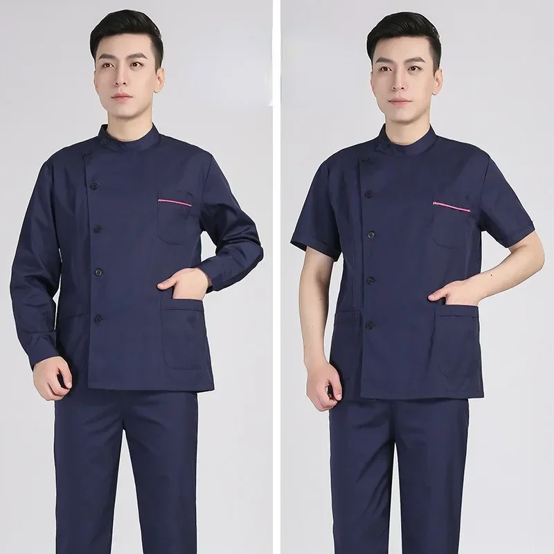 Male nurse uniform short lab coat tops bias stand-up collar summer massage pedicure technician dental oral surgeon work clothes