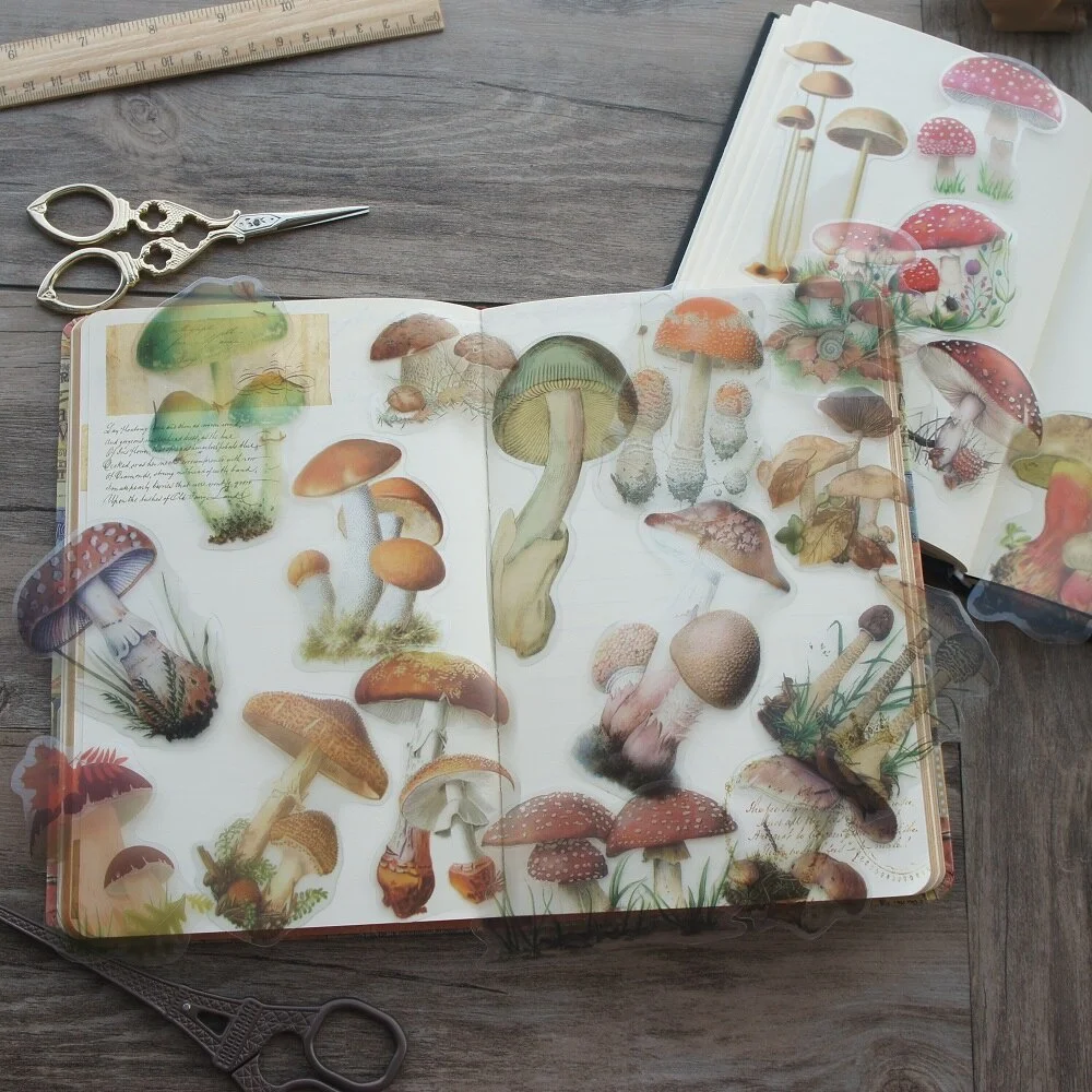 40pcs Colorful Natural Wild Mushroom Style Transparent Sticker Scrapbooking DIY Gift Packing Label Gift Decoration Tag