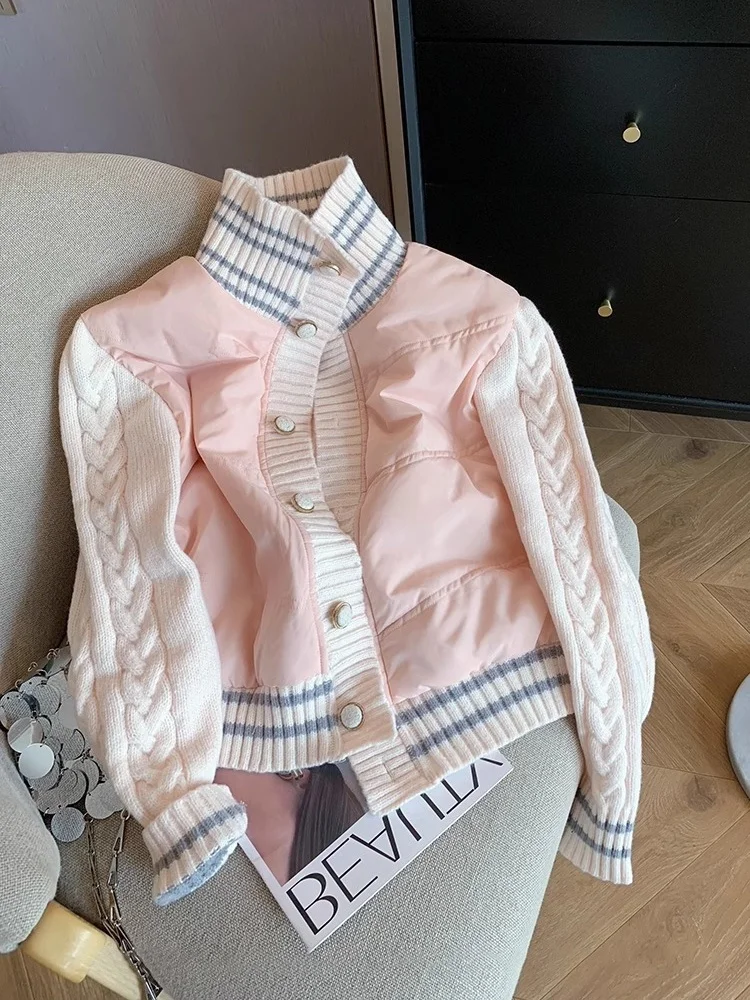 

e Color Blo Contrast Soft Light Pink Cotton Jaet Women's Autumn Winter Faionable Agel Cotton Coat Princ St...