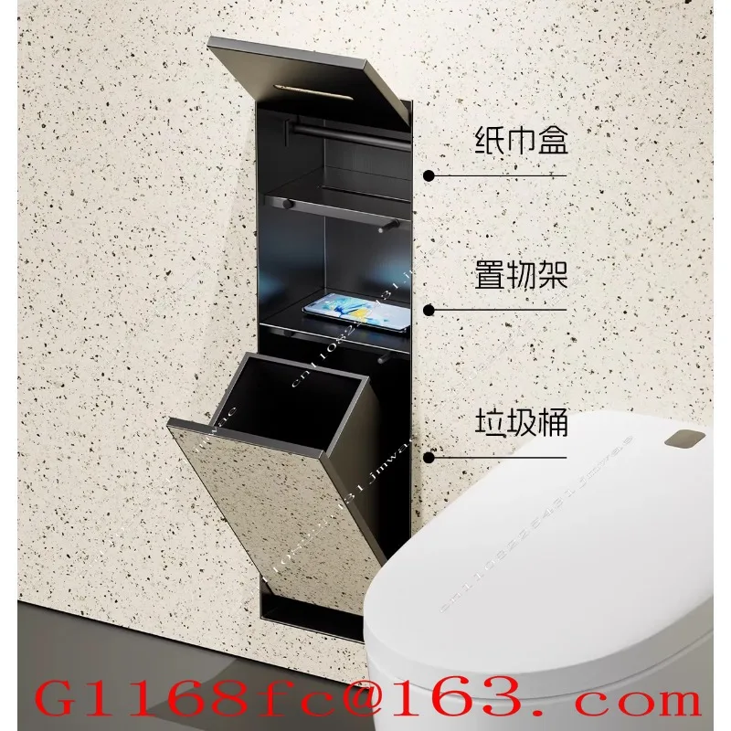 Bathroom hidden stainless steel trash can embedded niche
