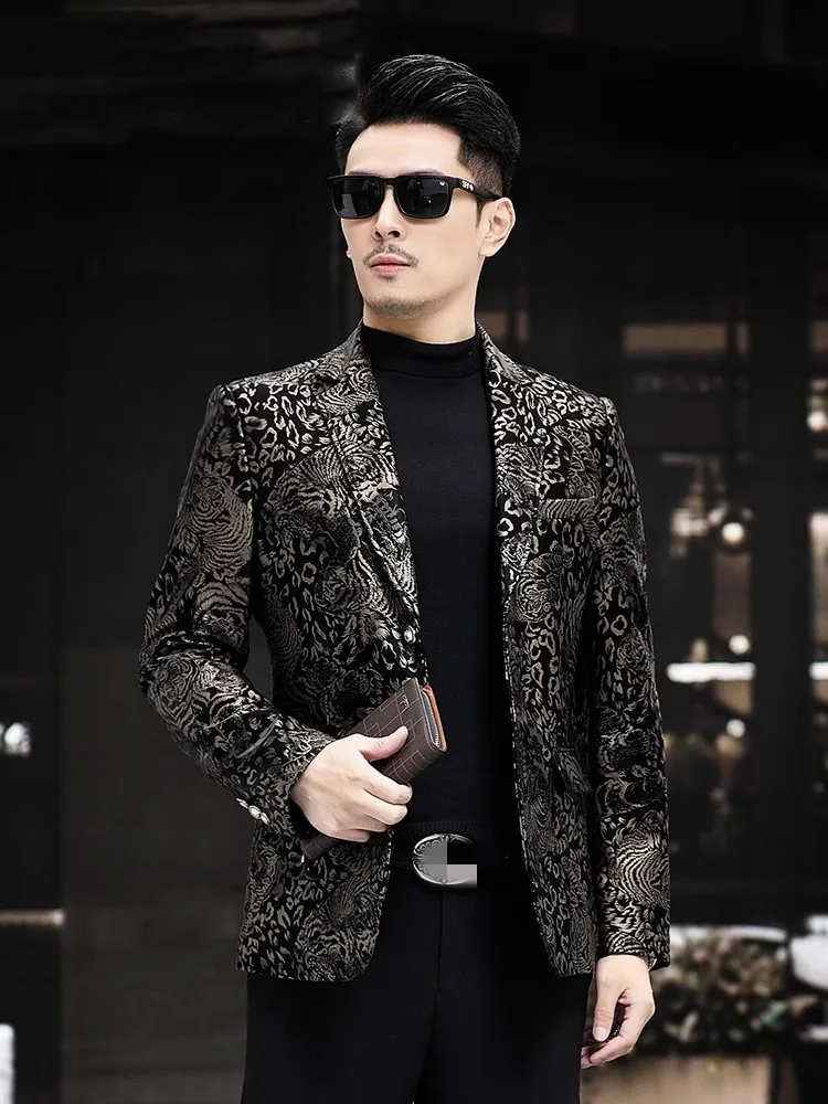 Luxury Printed Business Casual Mens Genuine Leather Suit Jacket Slim Fit Autumn Fashion Sheepskin Blazer Coat Top Size 5XL 6XL