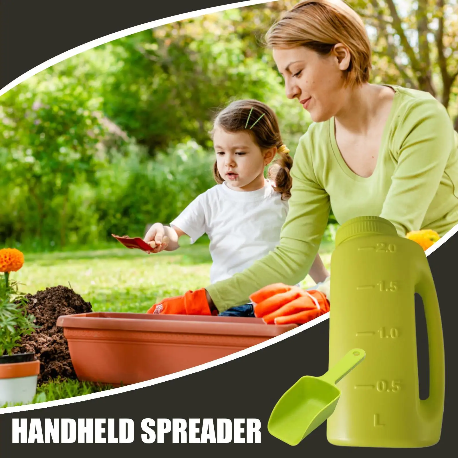 Hand Spreader 2L Rock Salt Spreader Includes Scoop Ice Melt Shaker with Handle Adjustable Opening Sizes Deicer Dispenser for Ice
