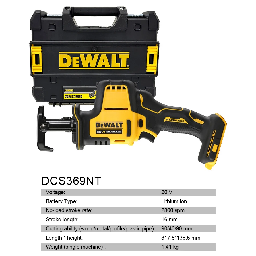 DEWALT DCS369NT 20V Brushless Cordless One-Handed Reciprocating Saw(with Tool Box) Electric Saw Compact Lithium Power Tools