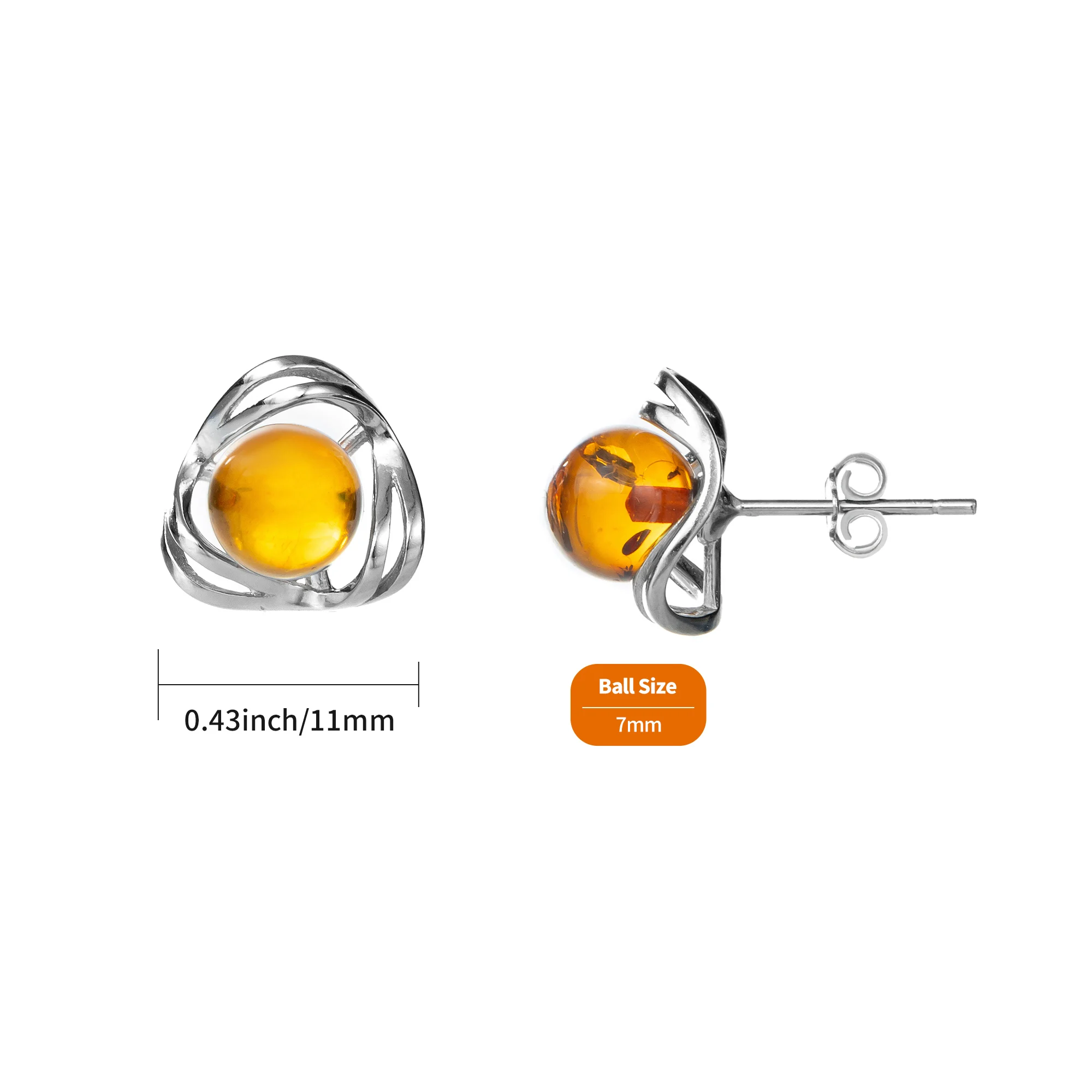 Baltic Round Amber 925 Sterling Silver Flower Ball Earrings for Women - Fashion Natural Baltic Amber Stone Jewelry Wholesale