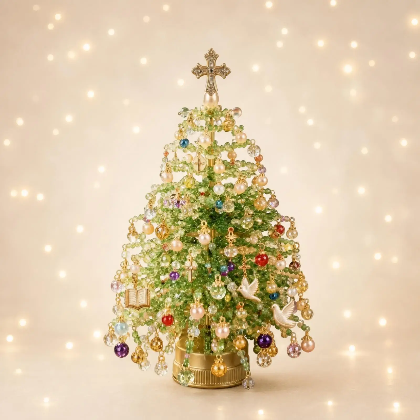 DIY Beaded Tree with Fairy Lights | Christmas, Miniature, Tabletop tree art Kit, for Mantels