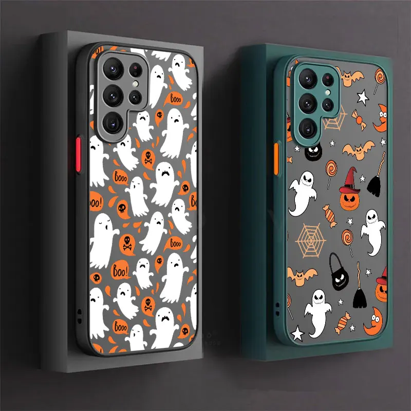 

Halloween Happy Ghost Phone Case For Samsung Galaxy S25 S24 S23 S22 S21 S20 Ultra S24 FE Plus A56 A36 A17 A07 Shockproof Cover