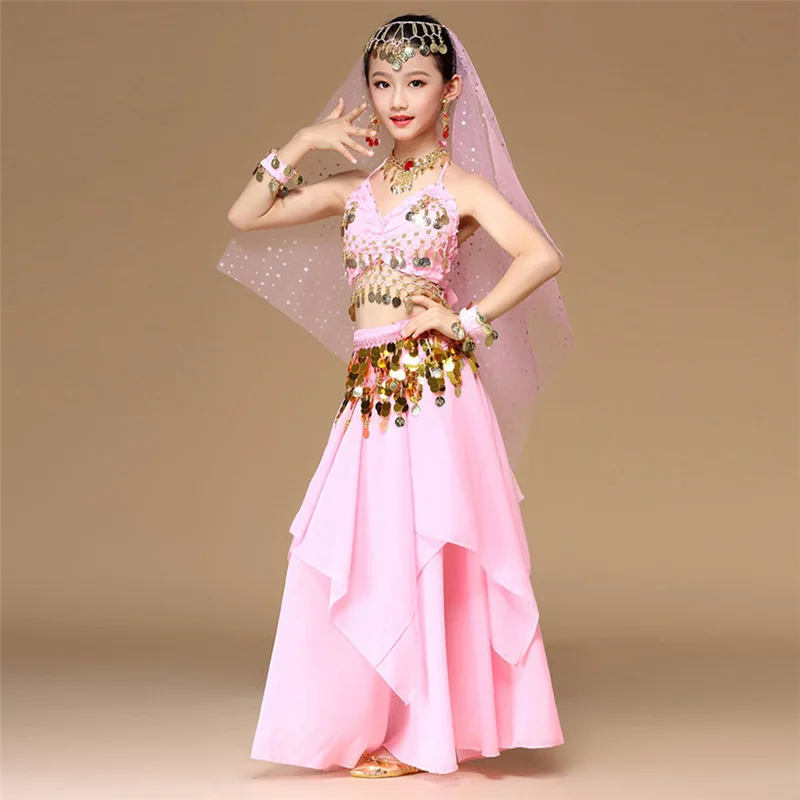 5pcs/set Pink Style Kids Belly Dance Costume Oriental Dance Costumes Belly Dance Dancer Clothes Indian Dance Costumes For Kids