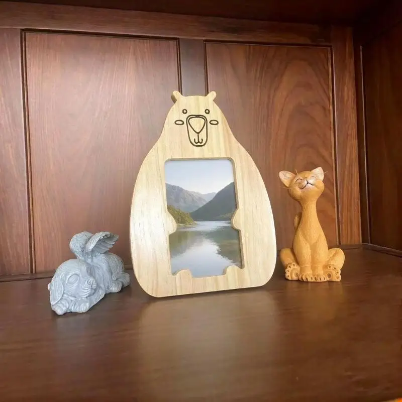 Cardboard Animal Wooden Photo Frame  Cat And Bear Design For Tabletop Display  Decorative Photo Frame For Memories