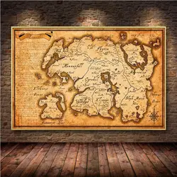 Large Vintage Map Elder Scrolls Skyrim Gaming Poster Prints on Canvas  Wall Art Picture for Living Room Home Decor