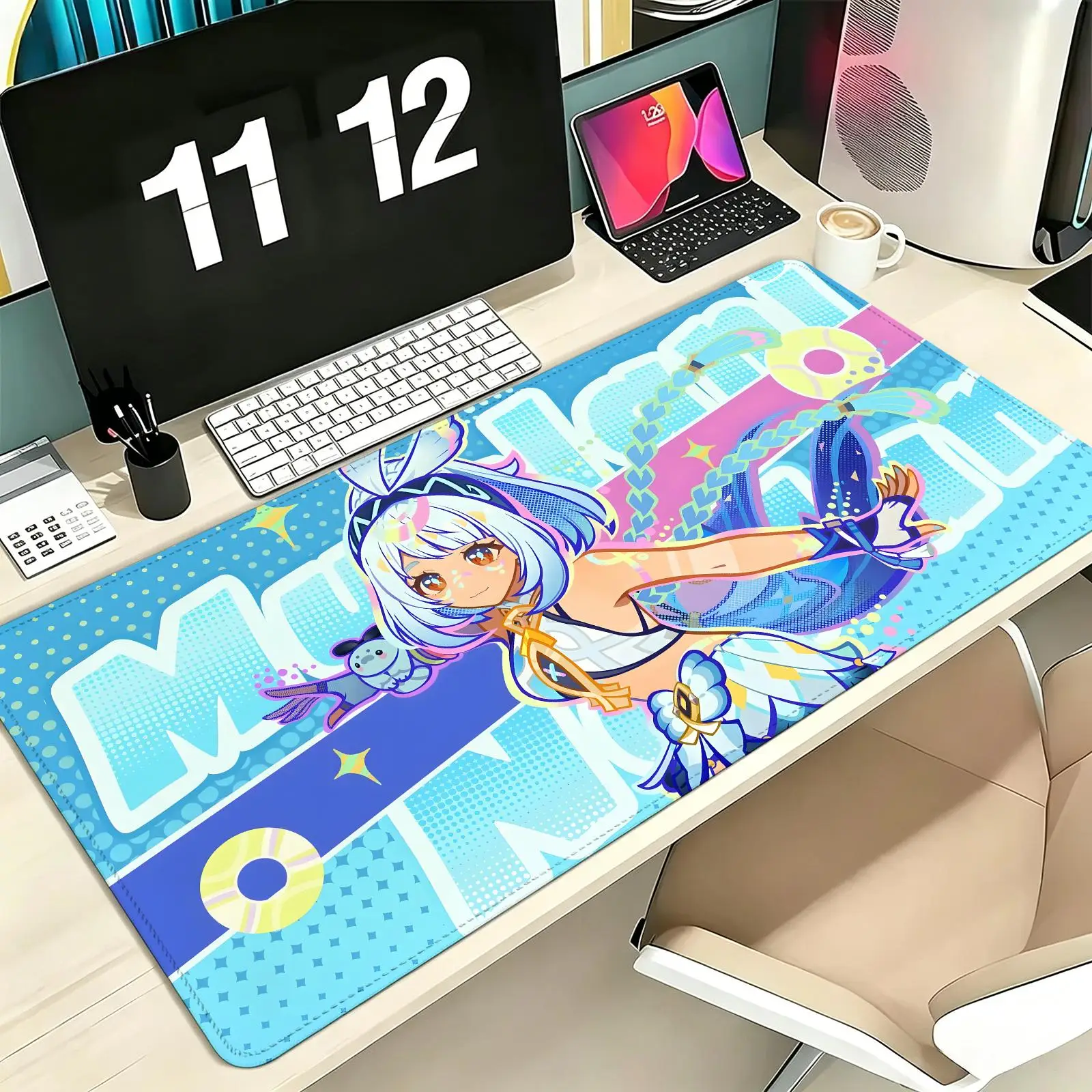 Genshin Impact Mualani Pro E-Sports XXL Gaming Mousepad Extra Large Non-Slip Stitched Edge Keyboard Laptop Desk Mat For PC Gamer