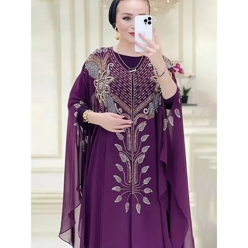 Szyfonowy Boubou Moda Muzułmańska Abaja 2-częściowy Zestaw Dubaj Turcja Sukienka Maxi Muzułmańskie Komplety Kaftan Marokański Odzież Islamska