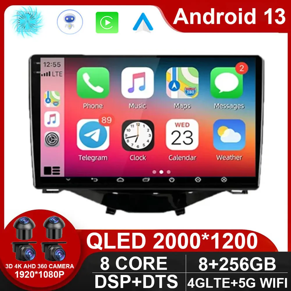 

Car Radio Multimedia Player Android 13 For Toyota Aygo 2015 Peugeot 108 2020 Citroen C1 2015 - 2022 GPS Navigation Apple Carplay