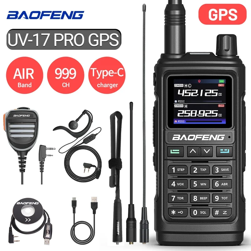 Портативная рация Baofeng UV-17 Pro с GPS, беспроводная рация с большим радиусом действия, с зарядным устройством с частотой Type-C, с функцией двухсторонней радиосвязи UV K5