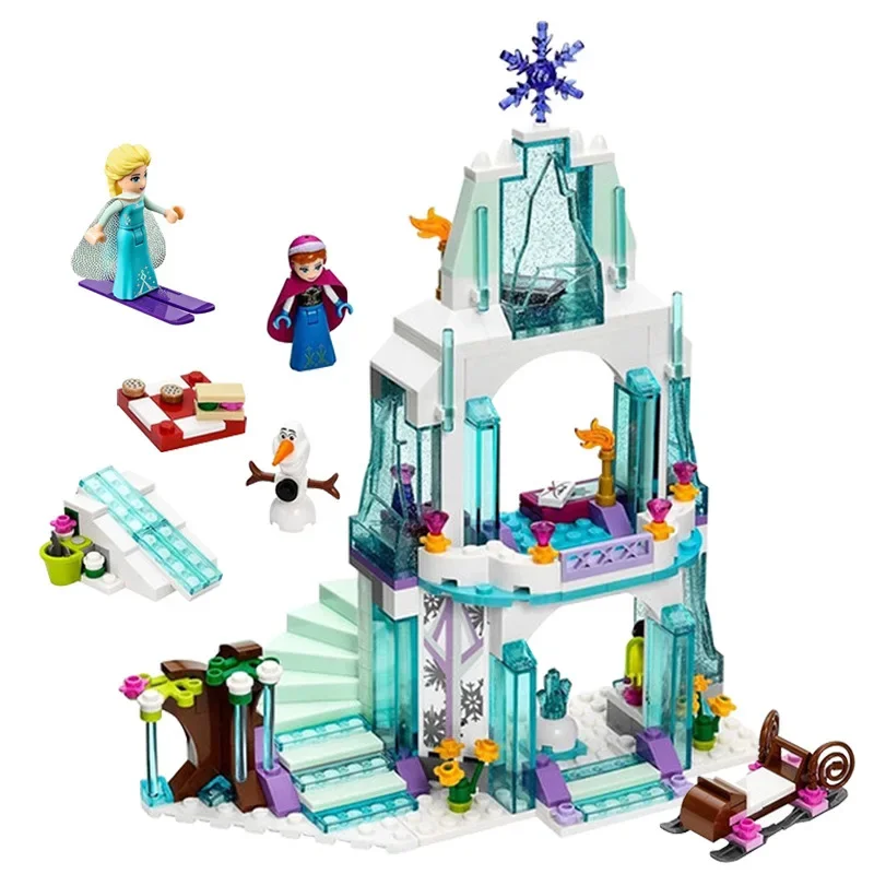 Disney Princess Magical Castle Set  Little Mermaid Frozen Elsa Building Block Princess Bricks Toy Friends Kid Diy Birthday Gift