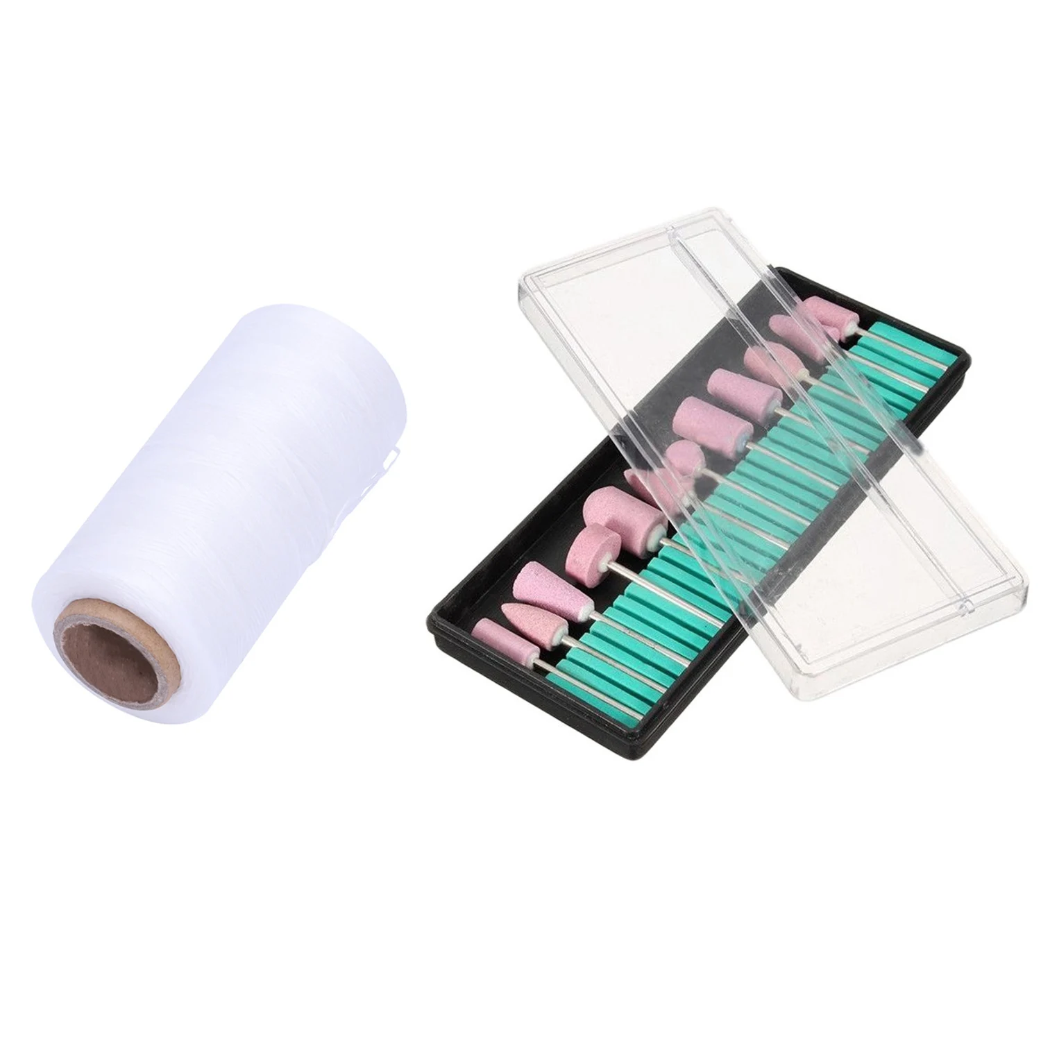 

-ABLP 13 Pcs Accessories: 1 Roll Leather Sewing Waxed Wax Thread Hand Needle Cord & 12 Pcs Grinding Head Nail Art Drill Bits