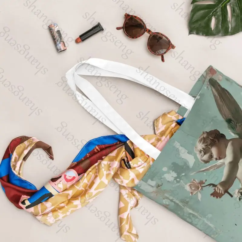 Vintage Rose Victorian Angel Tote bag fashion shoulder bag canvas handheld folding bag women casual large capacity shopping bags