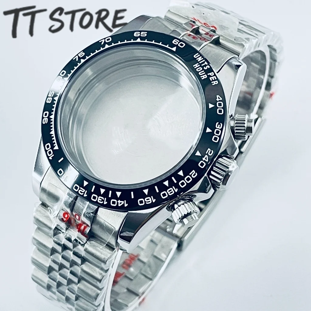40mm Saphirglas Uhrengehäuse VK63 VK64 Quarz Chronograph Zubehör mit Keramik/Stahl Lünette Jubilee Armband