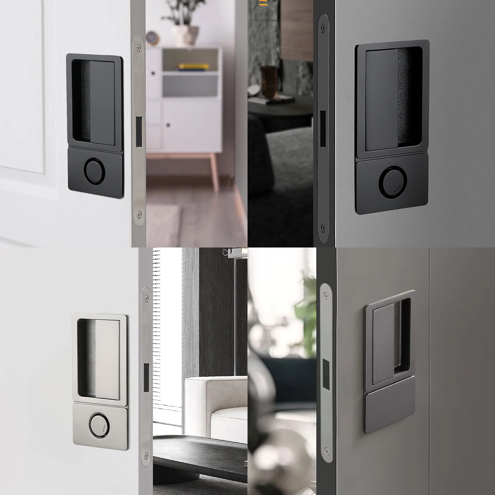 

Minimalist Flat Door Lock Embedded Single Tongue Magnetic Silent Door Lock Black Invisible Slide Bedroom Door Handles Locks Set