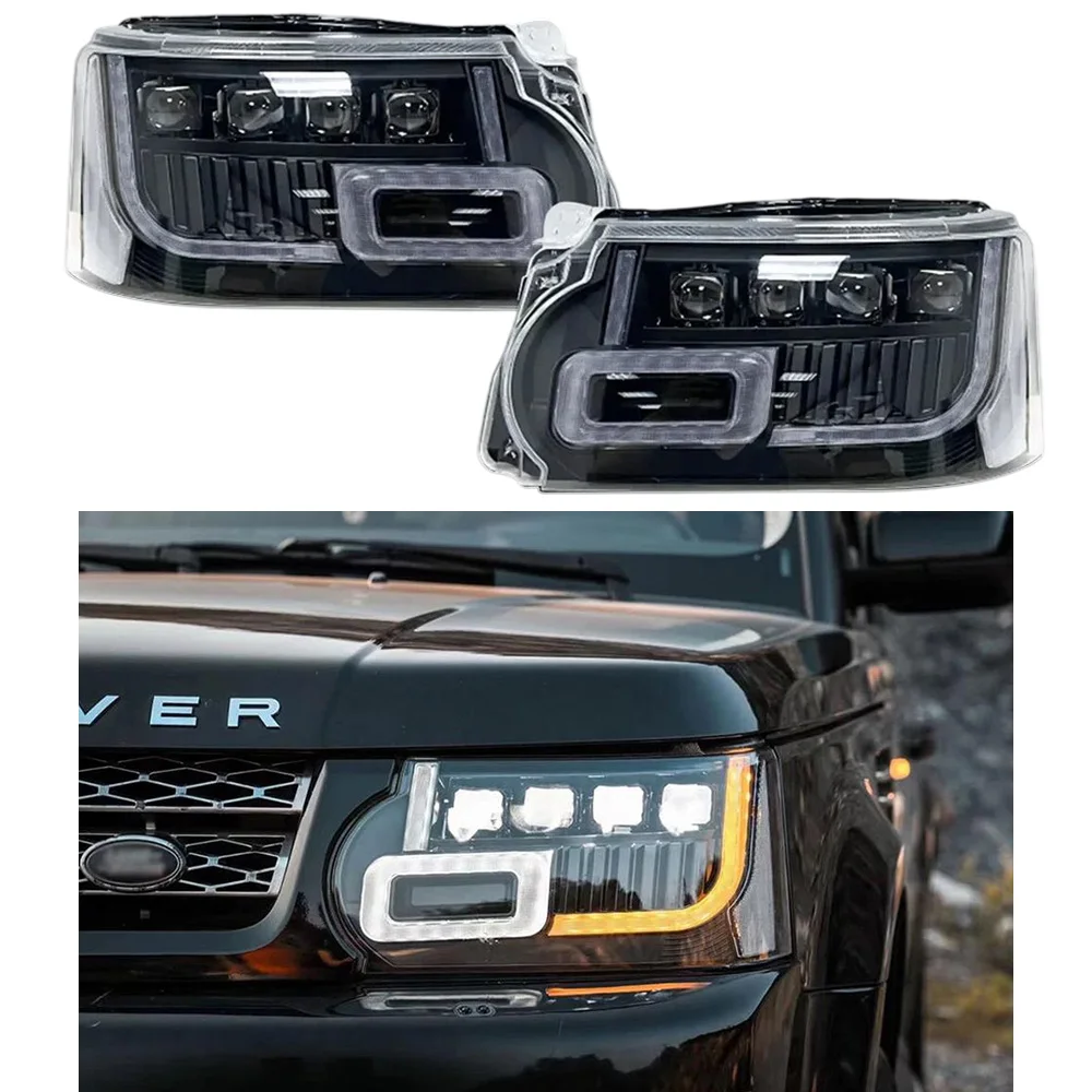 زوج مجموعة مصابيح أمامية ل 2010-2011 2012 2013 لاند روفر رينج روفر سبورت HSE سبورت GT LED أضواء النهار بدوره إشارات المصابيح الأمامية #2