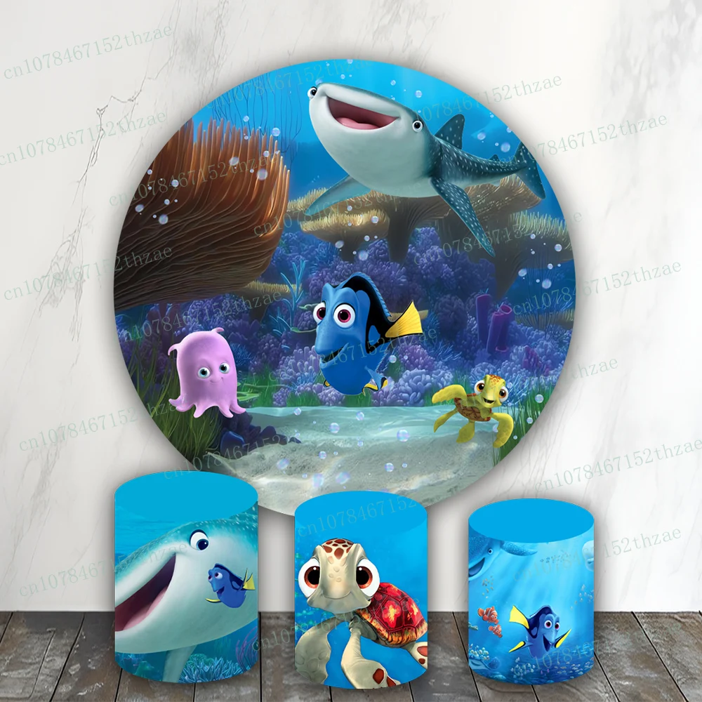 

Finding Nemo Birthday Party Photo Backdrop Baby Shower Photo Background Round&Cylinders Plinth Covers Banner