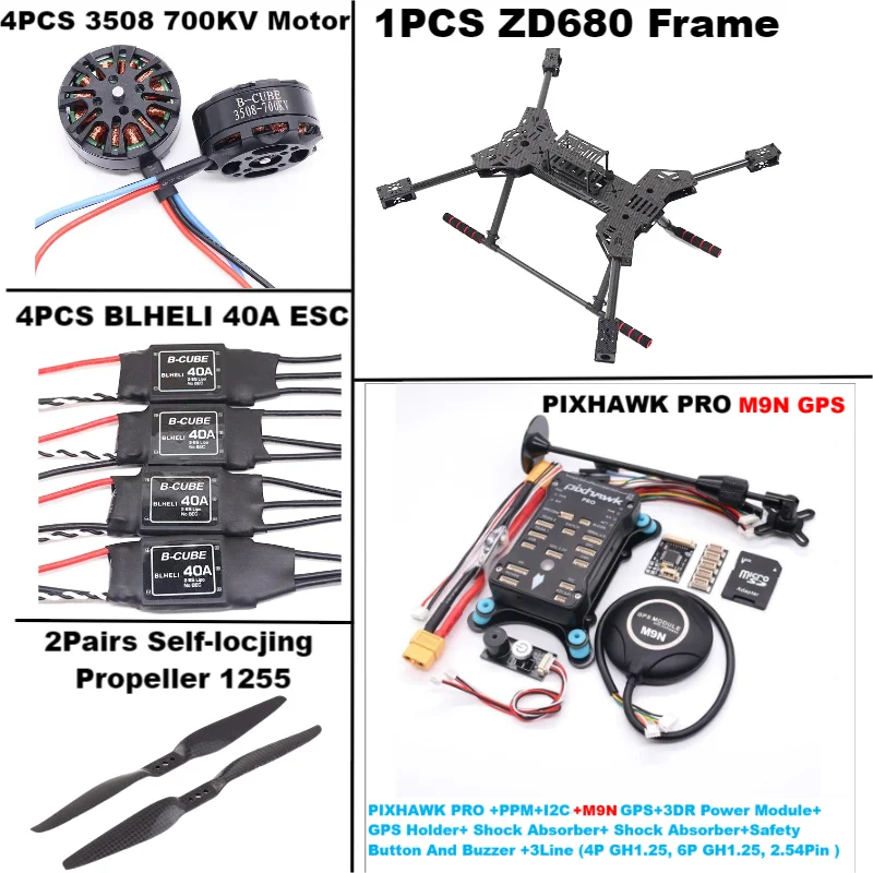 Un nouveau ZD680 PRO M8N/M9N/M10 Kit de cadre hexagonal à bras pliable hexa-rotor entièrement en Fiber de carbone PIXHAWK avec train d'atterrissage indodable