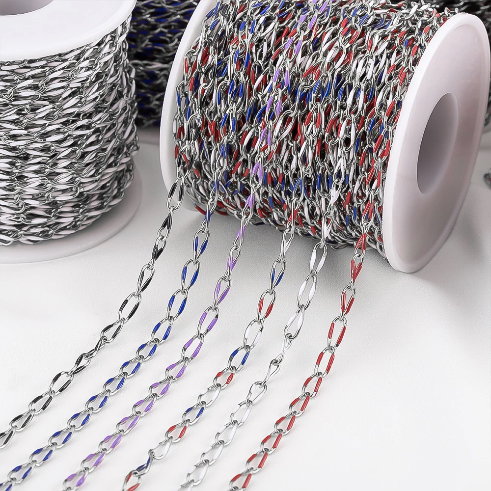 

1M Enamel Silver Color Twisted Chain Stainless Steel Cable Rolo Link Body Chain Belt Jewelry Making DIY Necklace Bracelet Crafts