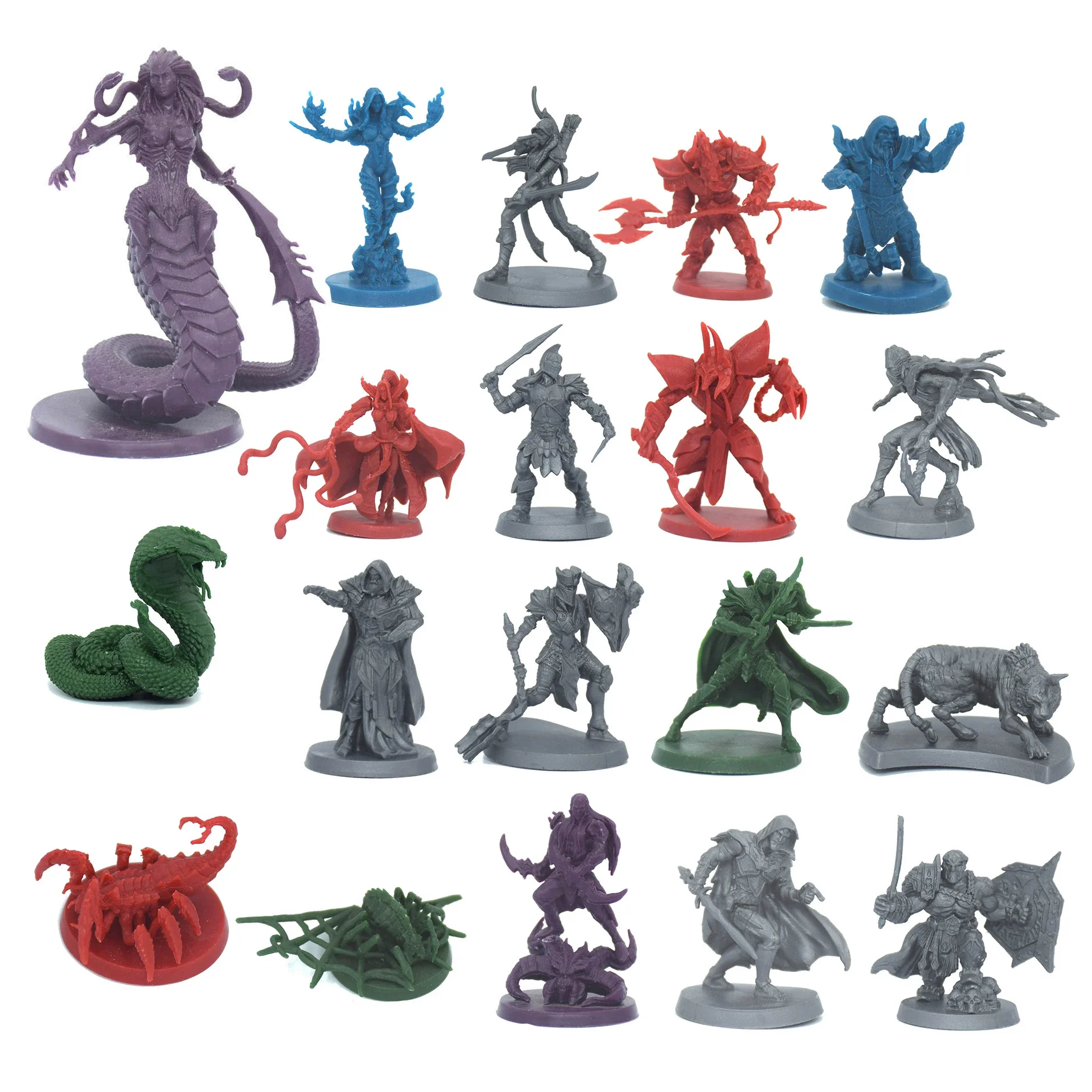 TRPG Board game miniatures Sword magic human elf drawf warrior warlock mage heroes enemies evil serpent dungeons monster models