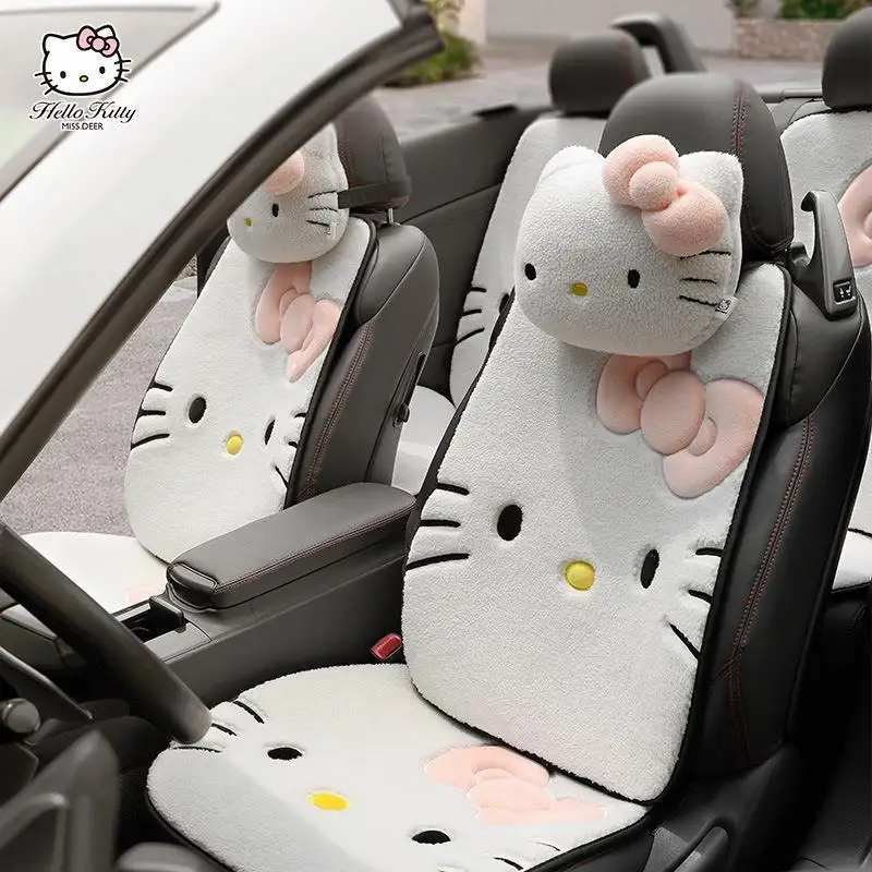 Sanrio poduszka na siedzenie samochodowe podkładka ochronna owca aksamitna przyjazna dla skóry podkładka pod talię dekoracja w stylu kreskówki Hello Kitty akcesoria samochodowe prezent