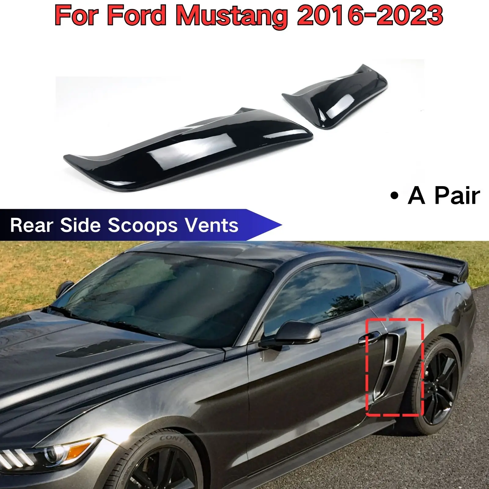 

Автомобильный боковой совок, вентиляционная жалюзи Winodw, затвор для Ford Mustang 2016-2022, накладка на крыло, аксессуар из углеродного волокна, глянцевый черный цвет