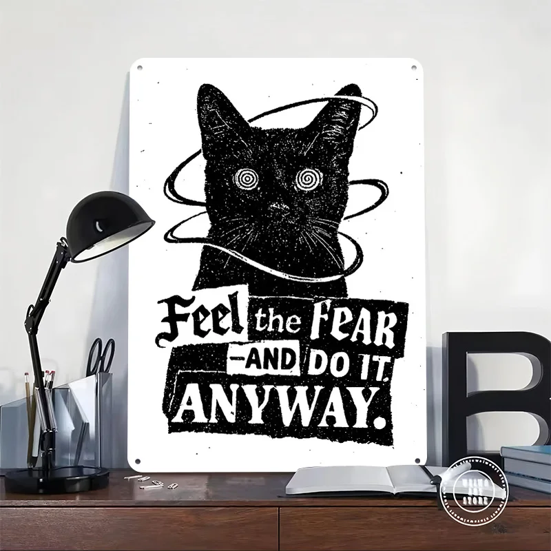 Hypnotic Cat - Feel the Fear 3D Texture Metal Poster Customized Wall Art Tin Sign Gift for Mancave Home Decor Accessories Items