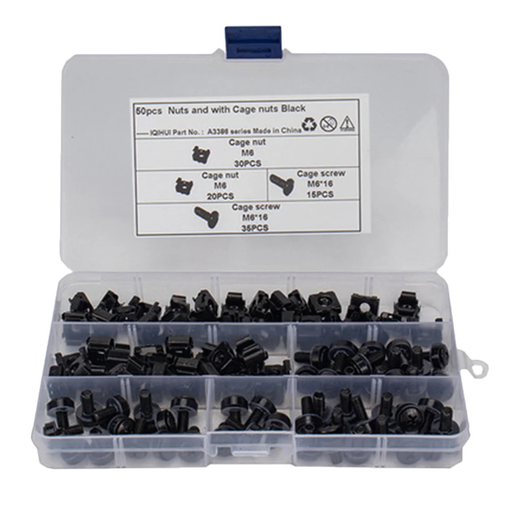 

1 set M6 Cage Nuts Rack Screws Kit Carbon Steel Black Nickel Plated For Server Cabinet Chassis Rails Controllers Mounting