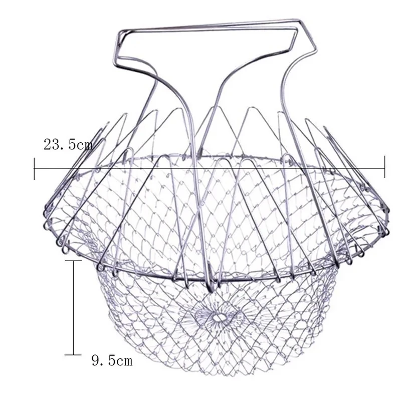 Multifunction Foldable Steam Rinse Strain Fry French Chef Basket Drainer Magic Basket Mesh Basket Strainer Net Kitchen Gadgets