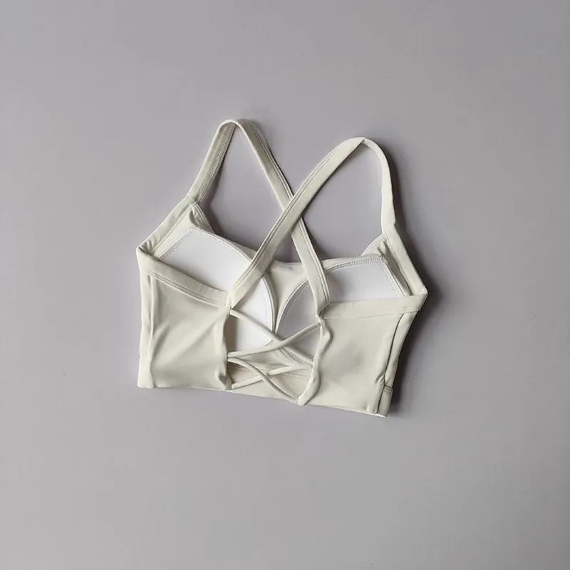 Damen-Yoga-Unterwäsche in Unifarben, Fitness-BH, weiches Sport-Top mit überkreuztem Rücken und Push-up-Effekt, mit Brustpolster, Yoga-Top, Sport-Crop-Top. – Detail 14