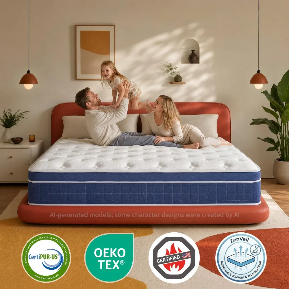 12 Inch Queen Hybrid Mattress, Medium Firm, Motion Isolation