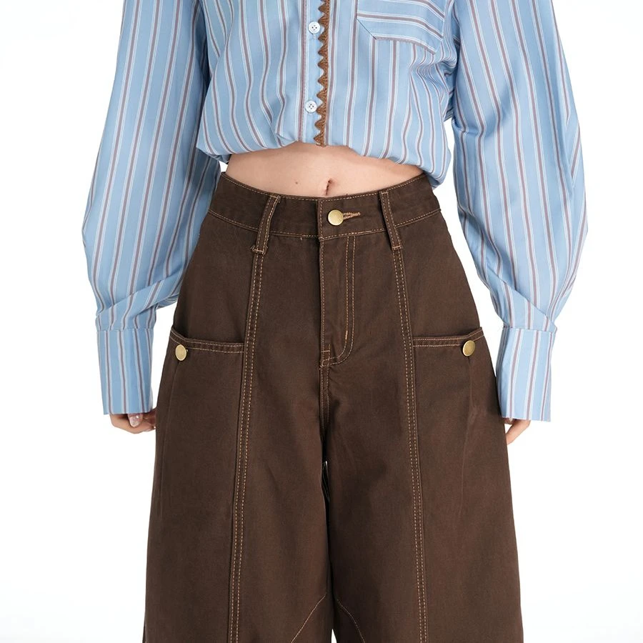 ZHISILAO nouveau marron jambe large Baggy jean femmes Vintage décontracté taille haute longueur de plancher Denim pantalon Streetwear automne hiver 2025