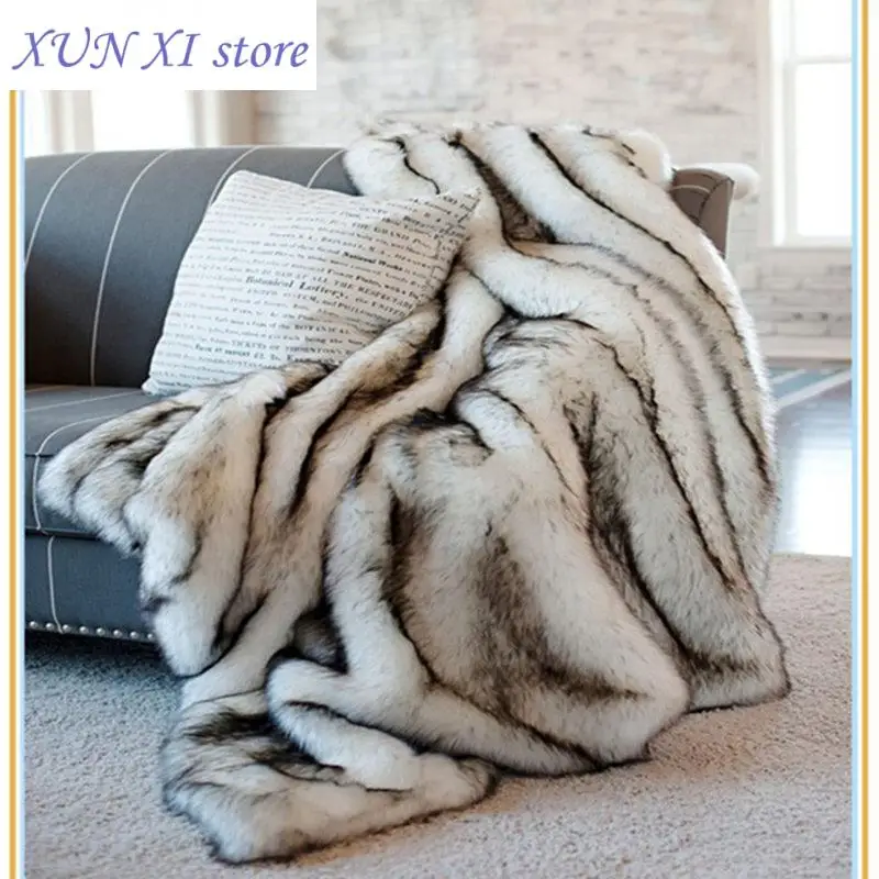 

New Plush soft warm Raschel synthetic fox rabbit fur blanket thick and luxurious girl gift winter sofa bed sofa