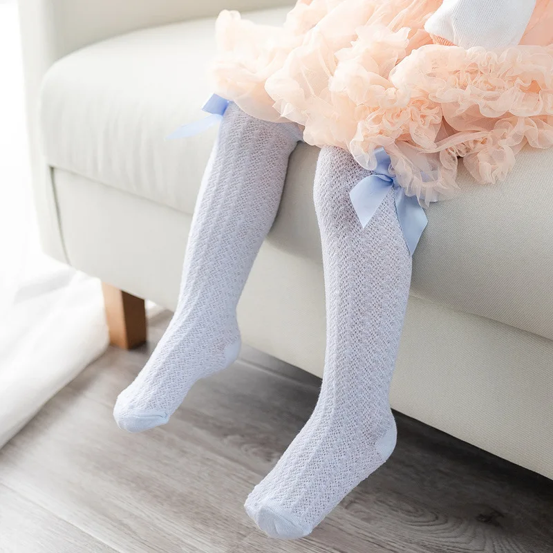 0-4 Year For Baby Girls Socks Summer Kids Knee High Long Sock Children Bow Tie Out Cotton Mesh Socks Infant Thin Soft Solid Sock