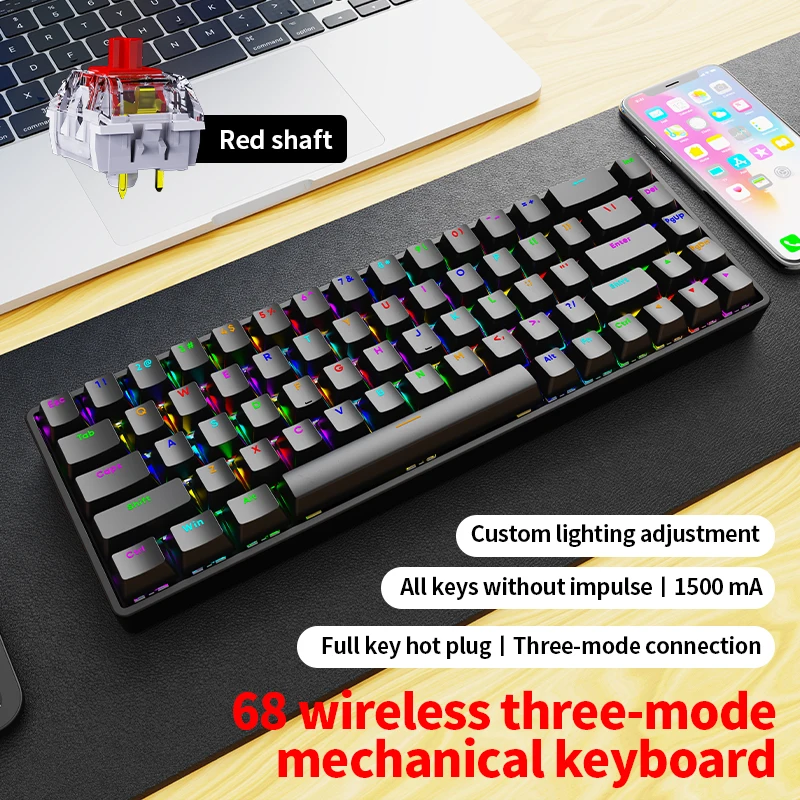 Трехрежимная беспроводная механическая клавиатура SOREX AK68 с 68 клавишами, Bluetooth 5.0/2.4G/USB-C для всех устройств