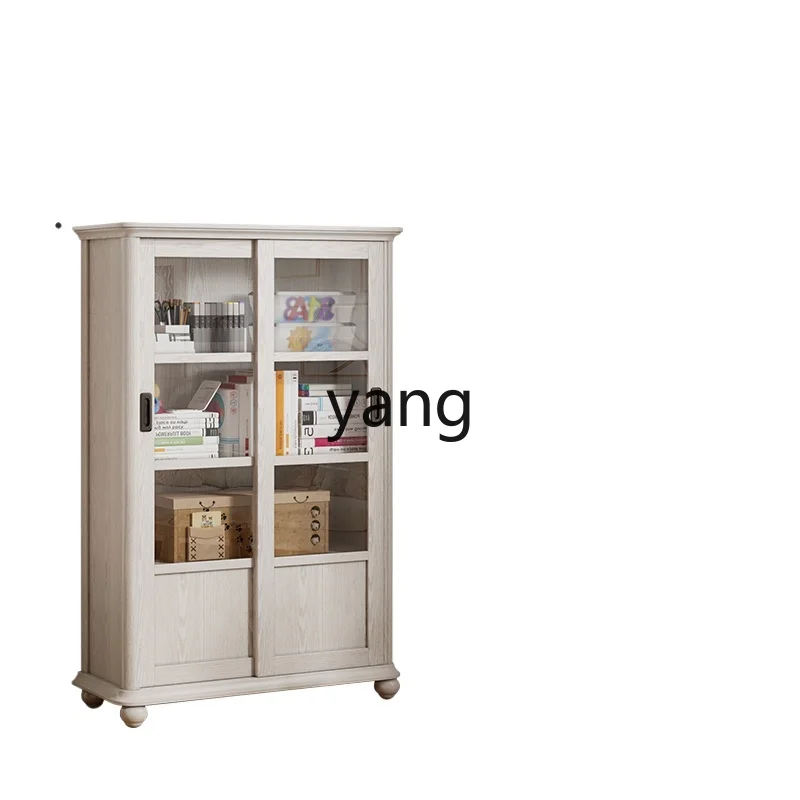 

Yjq bookshelf does not take up space, integrated wall shelf, solid wood bookcase, glass door storage