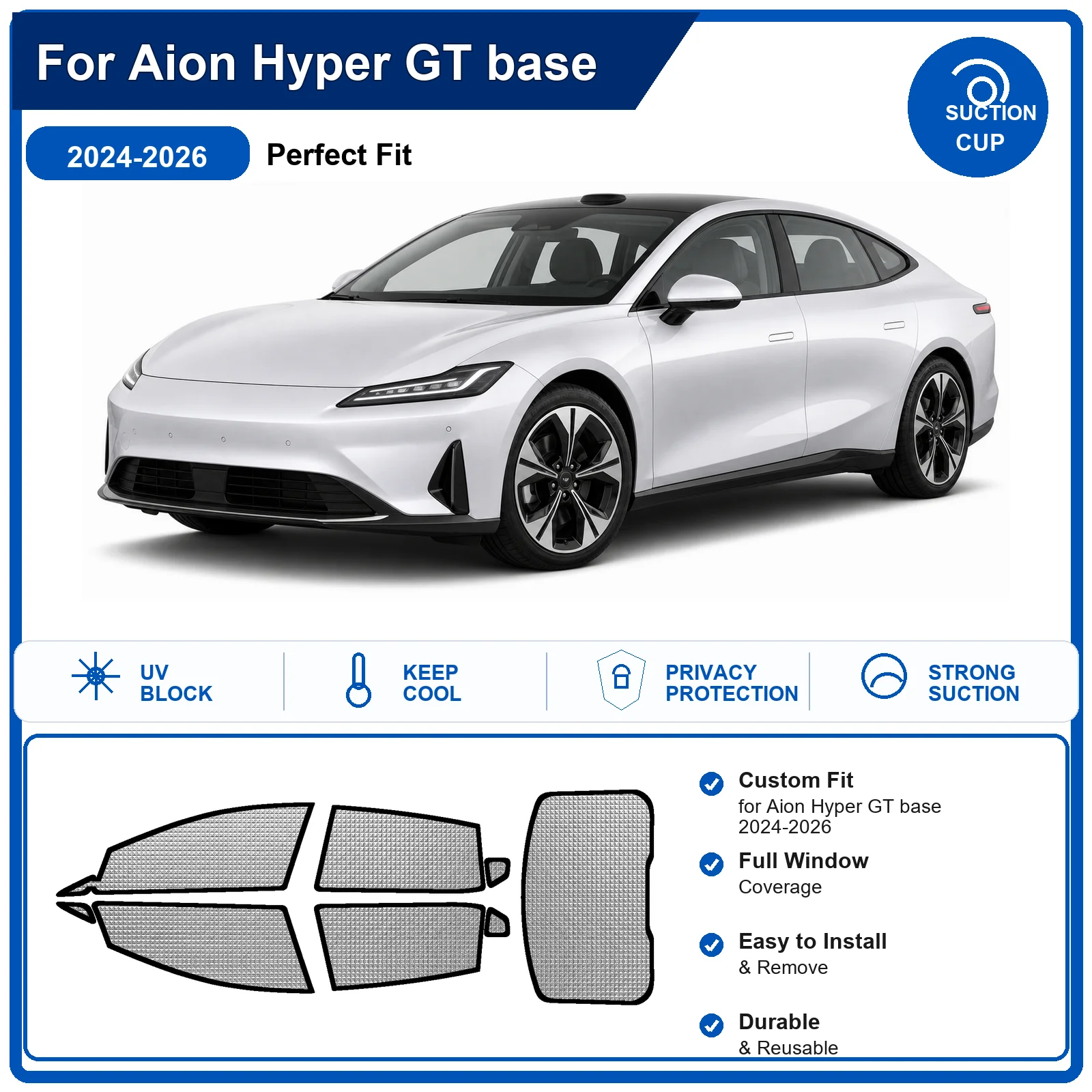 For Aion Hyper GT base 2024-2026 Custom Full Set Windshield Sun Shade Aluminum Foil Heat Insulation Anti UV Foldable