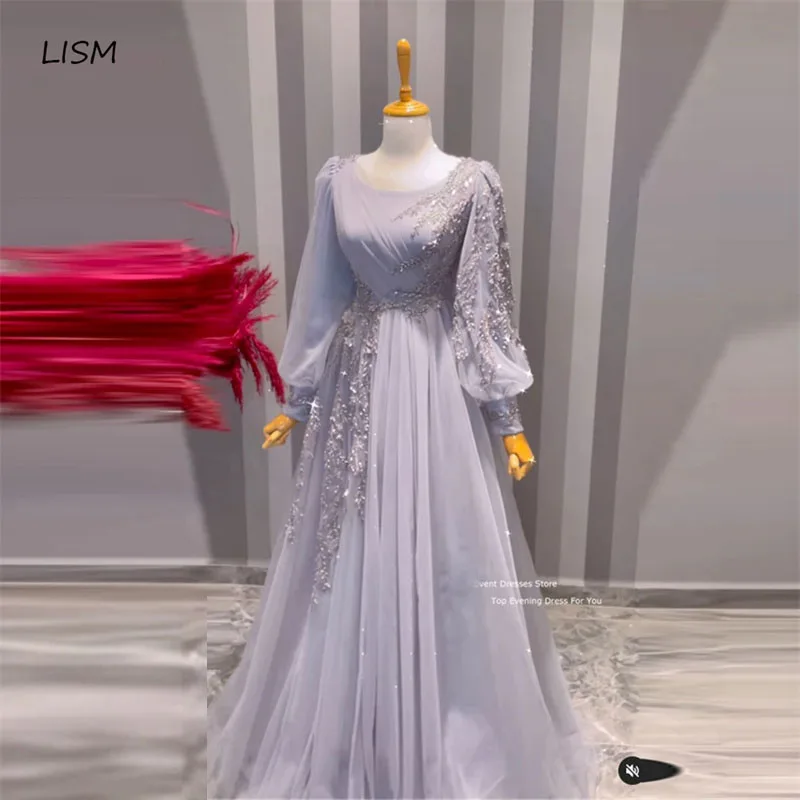 LISM Exqusite Lavender Prom Dresses Moroccan Kaftan Evening Dresses Dubai Women Saudi Arabia Glitter Long Formal Party Dress