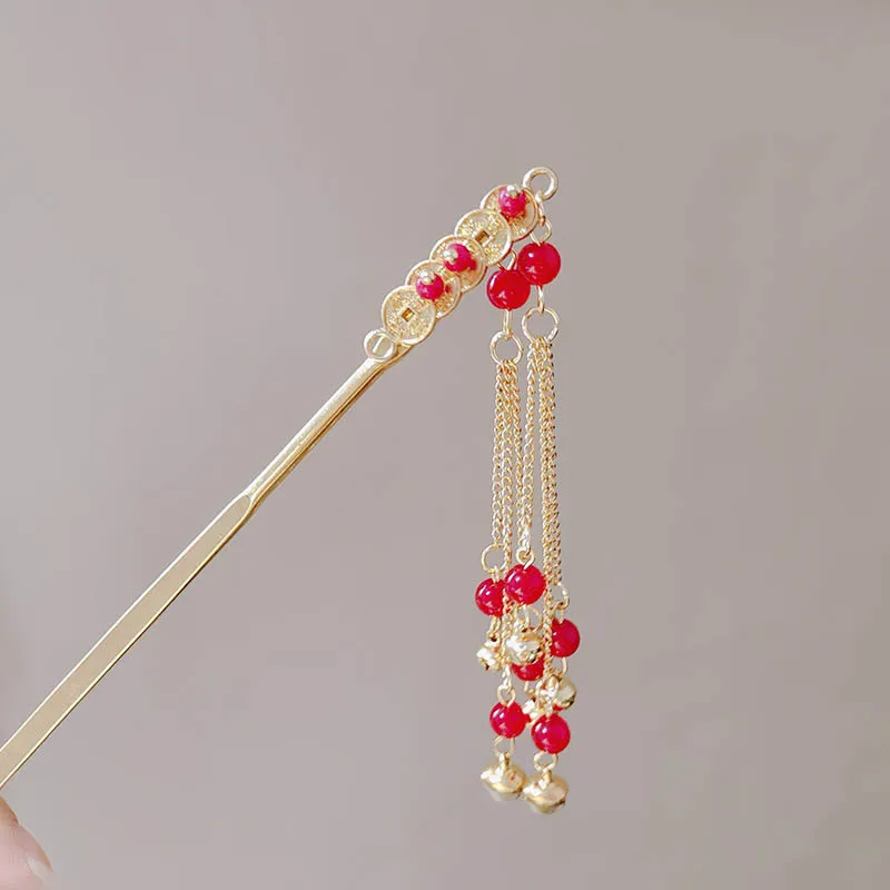 

Аксессуары для волос в древнем стиле, медные монеты, заколки из бисера, женские элитные чувства, новые кисточки-колокольчики в китайском стиле.