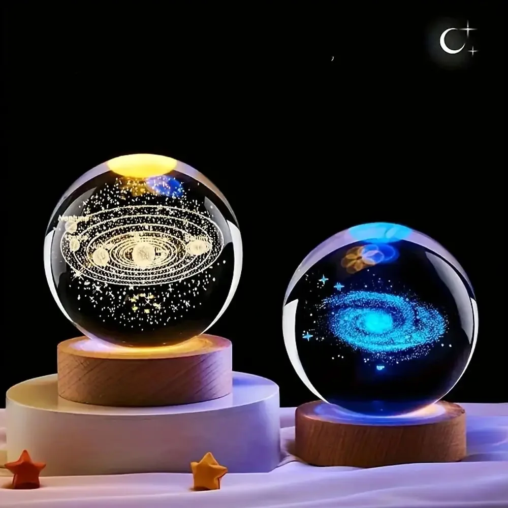 1Pc 3D Solar Galaxy Crystal Ball Lamp, Colorful Atmosphere Night Lamp, Romantic Bedside Table Lighting