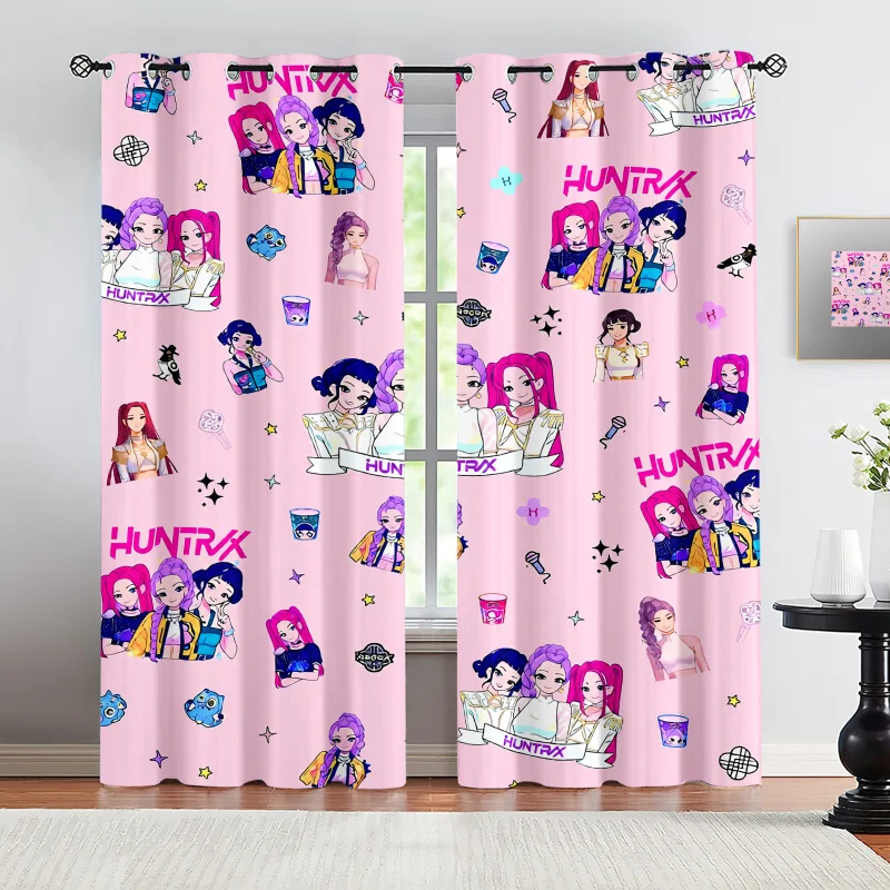 2 Panneaux de Rideaux Occultants Rose à Motif de Groupe de Filles de Dessins Animés, Cadeau pour les Fans de Kpop, Décoration pour Chambre, Salon, Bureau, Salle de Bain, Lavable en Machine